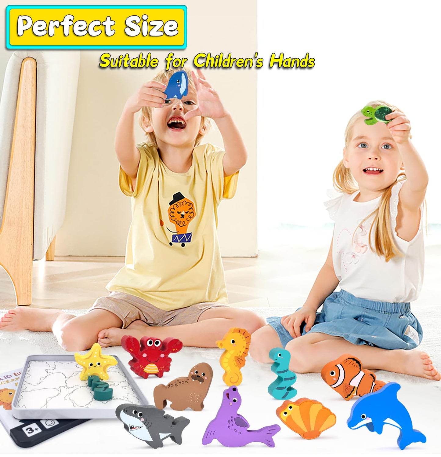 Wooden Animal Puzzles Toys For Toddlers,12 Pcs Sea Animals Figures,Animal Matching Sorting Stacking Toy For Boys Child Girls,Edu