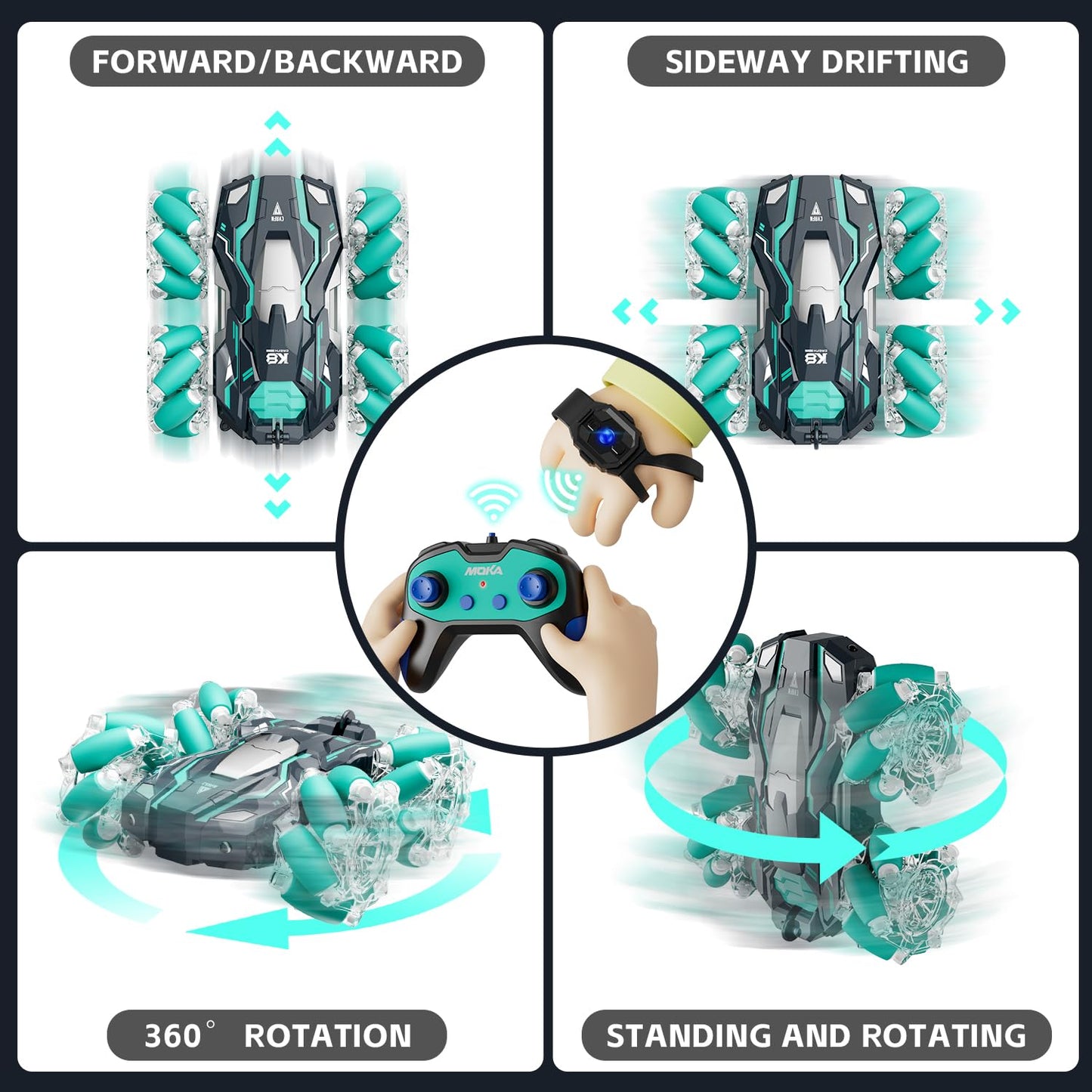 Highmall Rc Stunt Car Toddler Toy, 4Wd All-Terrain Remote Control Car With Led Lights, Double-Sided Flips, 360 Rotation, 2.4Ghz