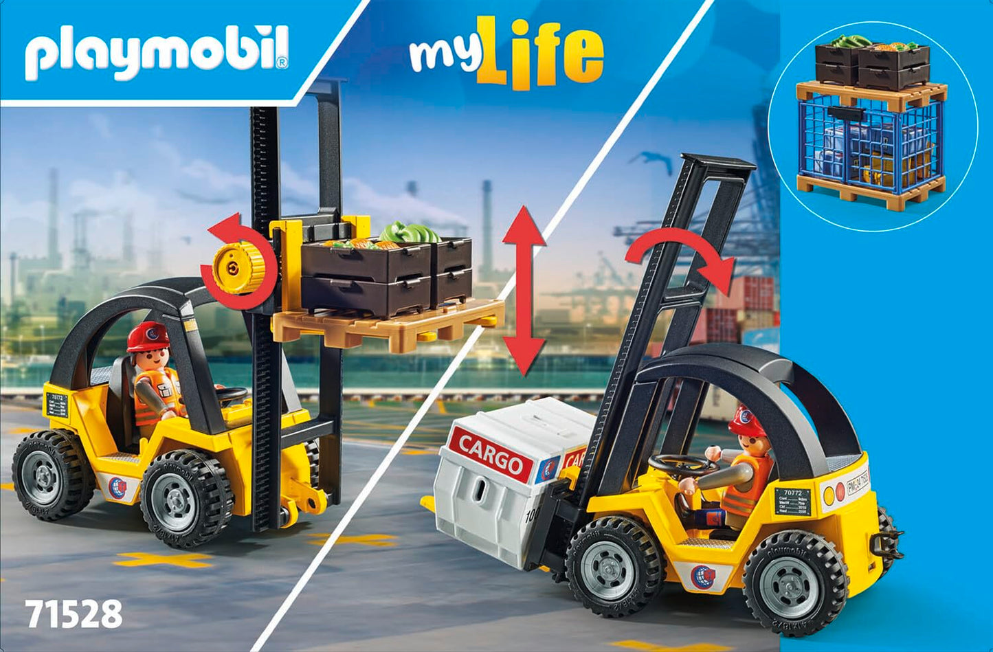 Playmobil Forklift Truck with Cargo, 22x9x20 cm, Plastic, Multicolor, Model 71528