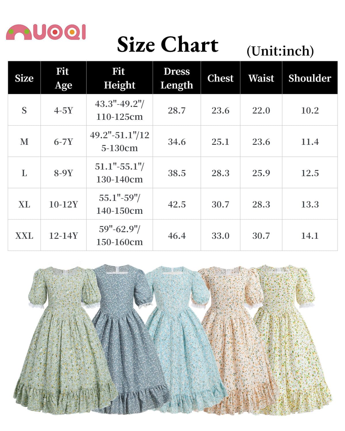 Nuoqi Prairie Dresses For Girls, Girls Laura Ingalls Wilder Costume Pioneer Colonial Dress 12-14, Green