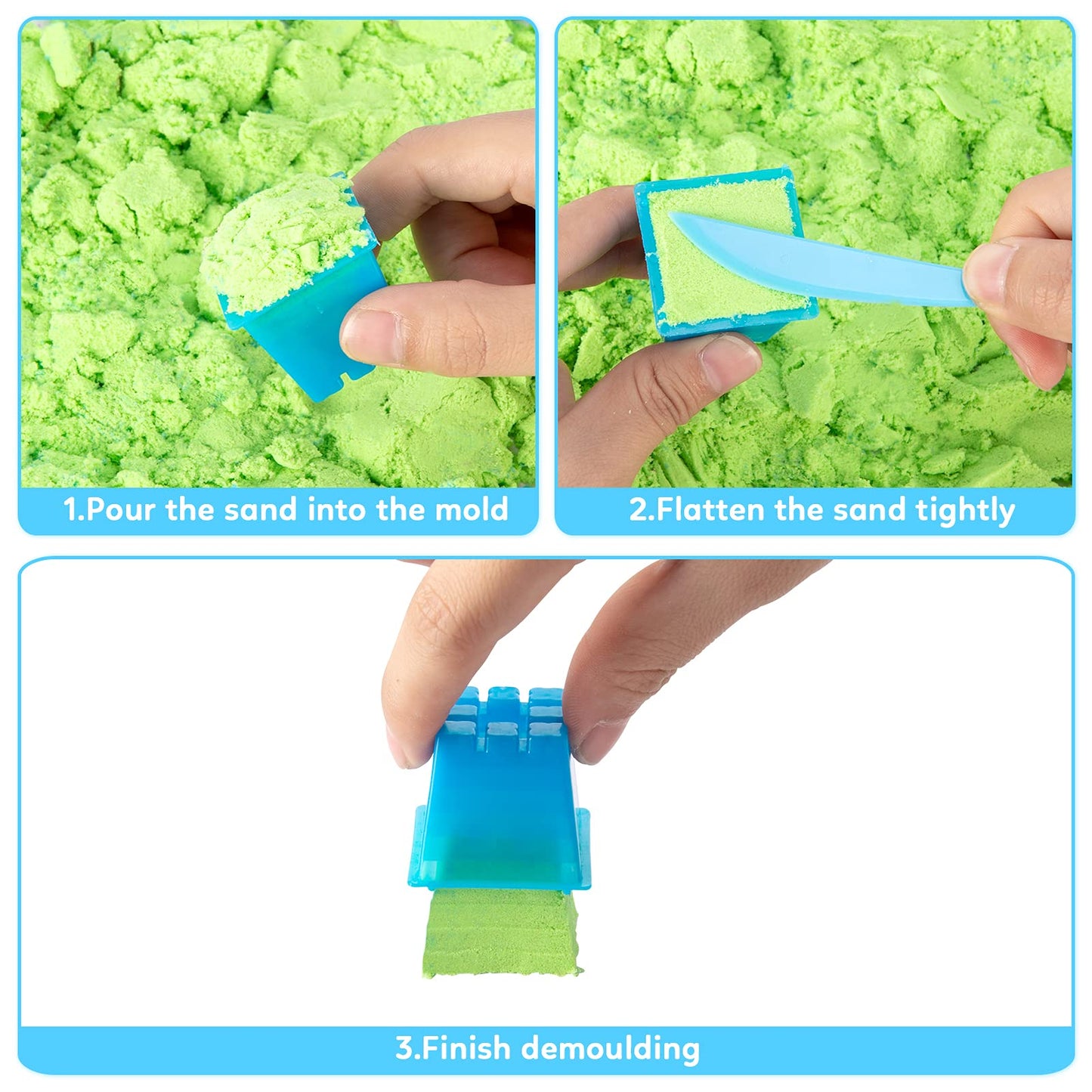 Play Construction Sand Kit for Kids, 3lbs Sand, 6 Mini Construction Trucks, Construction Toys and Signs, Castle Sand Molds Tools