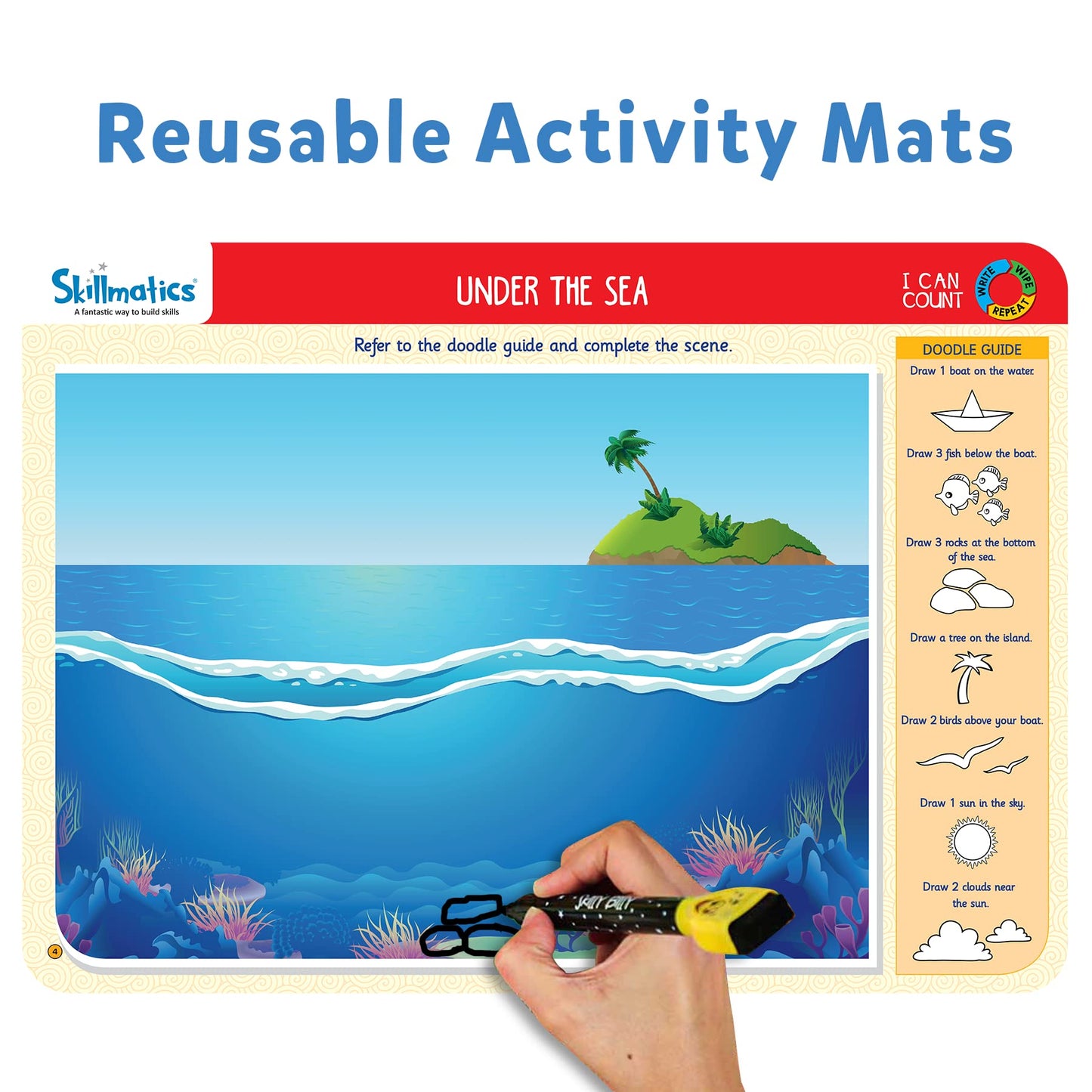 Skillmatics Educational Game - I Can Count, Reusable Activity Mats With 2 Dry Erase Markers, Gifts For Ages 3 To 6