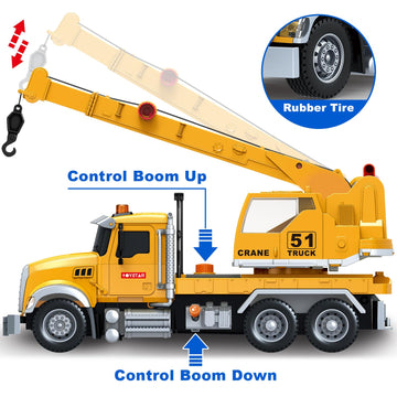 Kids Toys for 3 4 5 6 7 8 Years Old Boys, Crane Truck Toy with Lights, Sounds, Toddler Friction Powered Truck Vehicle Toy for Bo