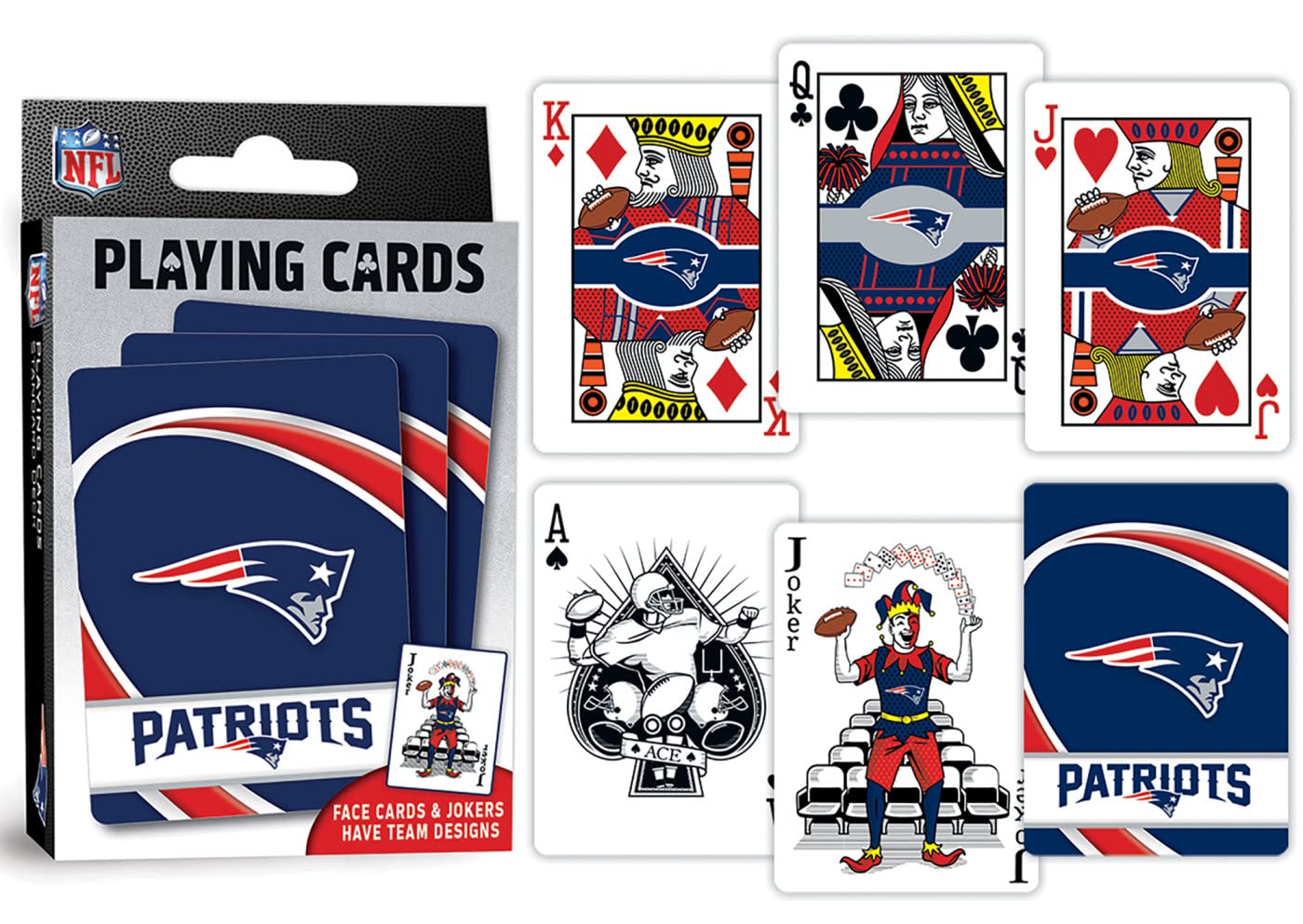 Masterpieces Family Games - Nfl New England Patriots Playing Cards - Officially Licensed Playing Card Deck For Adults, Kids, And Family