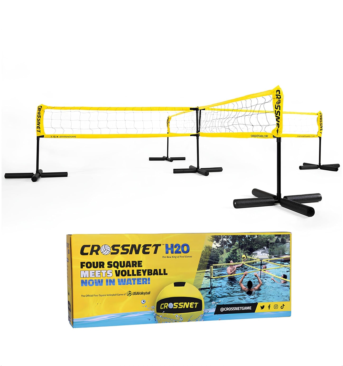 Crossnet H2O Volleyball Pool Game For Adults And Family - Four Square Net Pool Game - Quick Assemble & Portable - Volleyball Set For Inground Pools - Perfect Pool Toys For Families W/Accessories