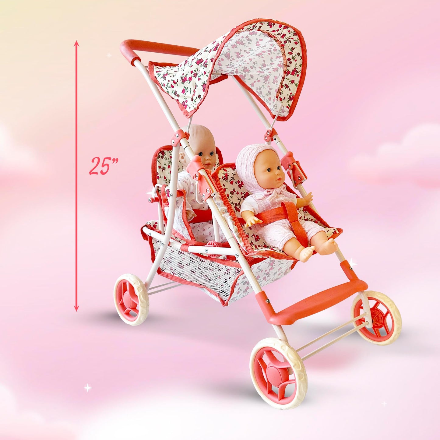 Double Doll Stroller For Baby Dolls Twin Dolls | Toy Doll Stroller For Toddlers, 4 Year Old, 5 Year Old Girls, 8 Year Old | 25