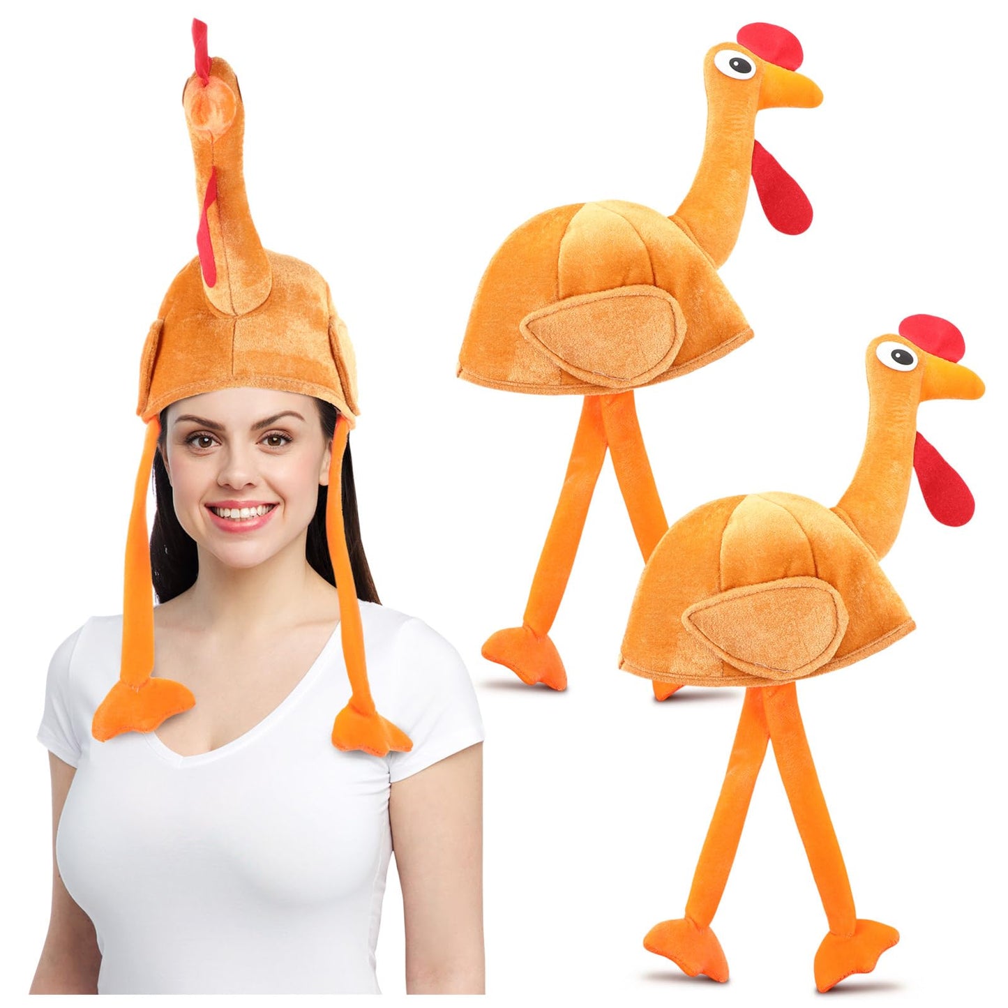 Jamntower 2 Pcs Thanksgiving Plush Turkey Hat Funny Cap Thanksgiving Party Cosplay Costume Accessory for Women Men Halloween(Bro