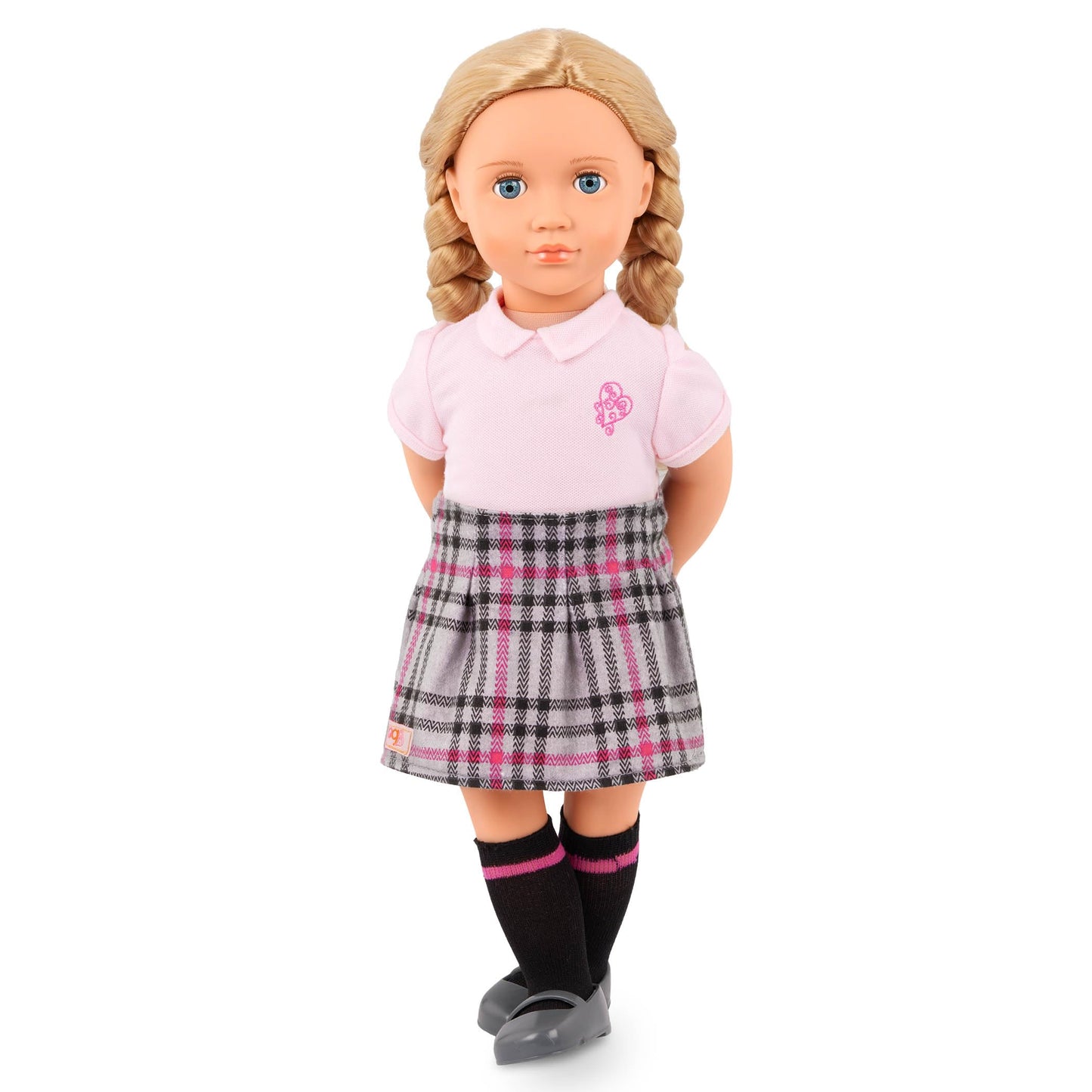 Our Generation Hally Doll – Soft 18-Inch Fashion Doll With Holiday Clothing Accessories – Unique Grey-Blue Eyes And Curly Blonde Hair