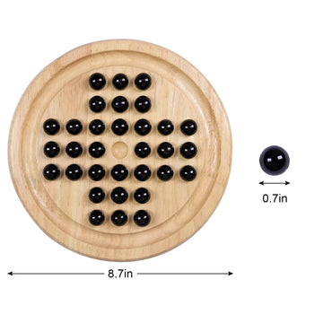 Offelec Wooden Solitaire Board Game - Classic One Player Strategy Puzzle with 33 Black Glass Marbles, Fun for Kids & Adults, Birthday Gift