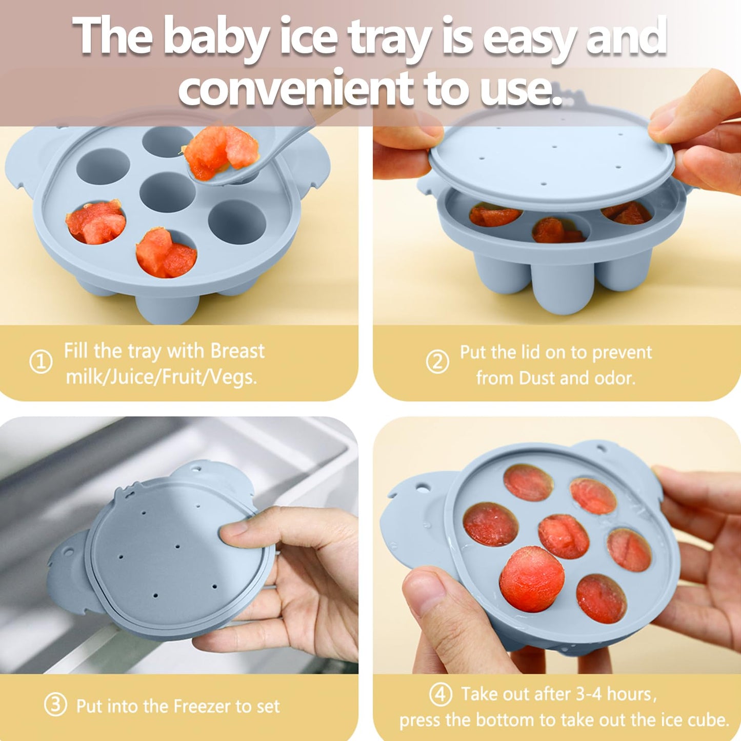 2 Pack Silicone Baby Food Feeders + Mini Freezer Tray For 6 Months+ Infant Solid Food Safe Self Feeding, Bpa Free Breastmilk Pop
