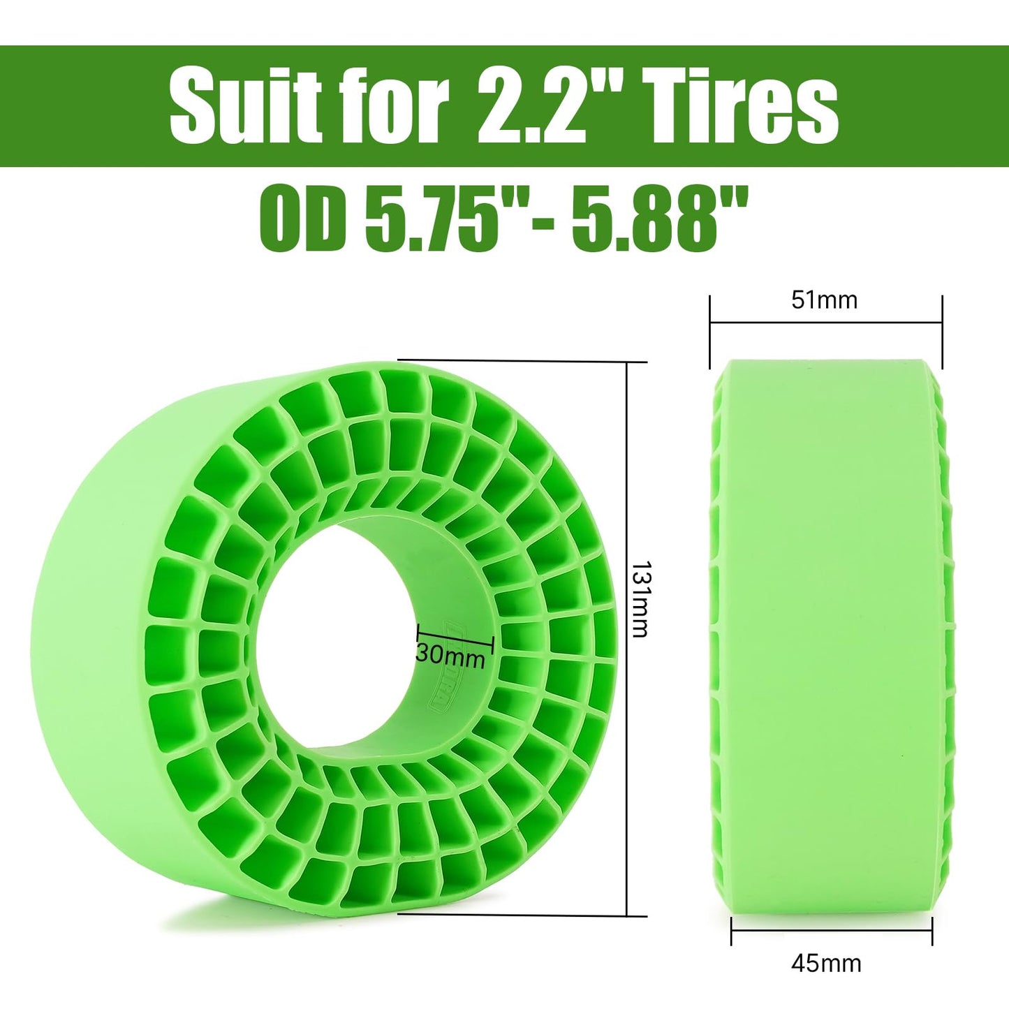 Injora 4Pcs Silicone Rubber Insert Foam For 146-149Mm (5.75'' Od) 2.2'' Tires(Green)