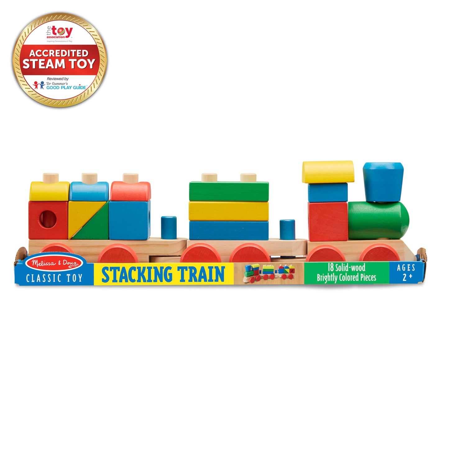 Melissa & Doug Wooden Stacking Train Learning Toy Vehicle With 18 Connecting Pcs Wooden Train Set, Sorting & Stacking Toys For Toddlers Ages 2+