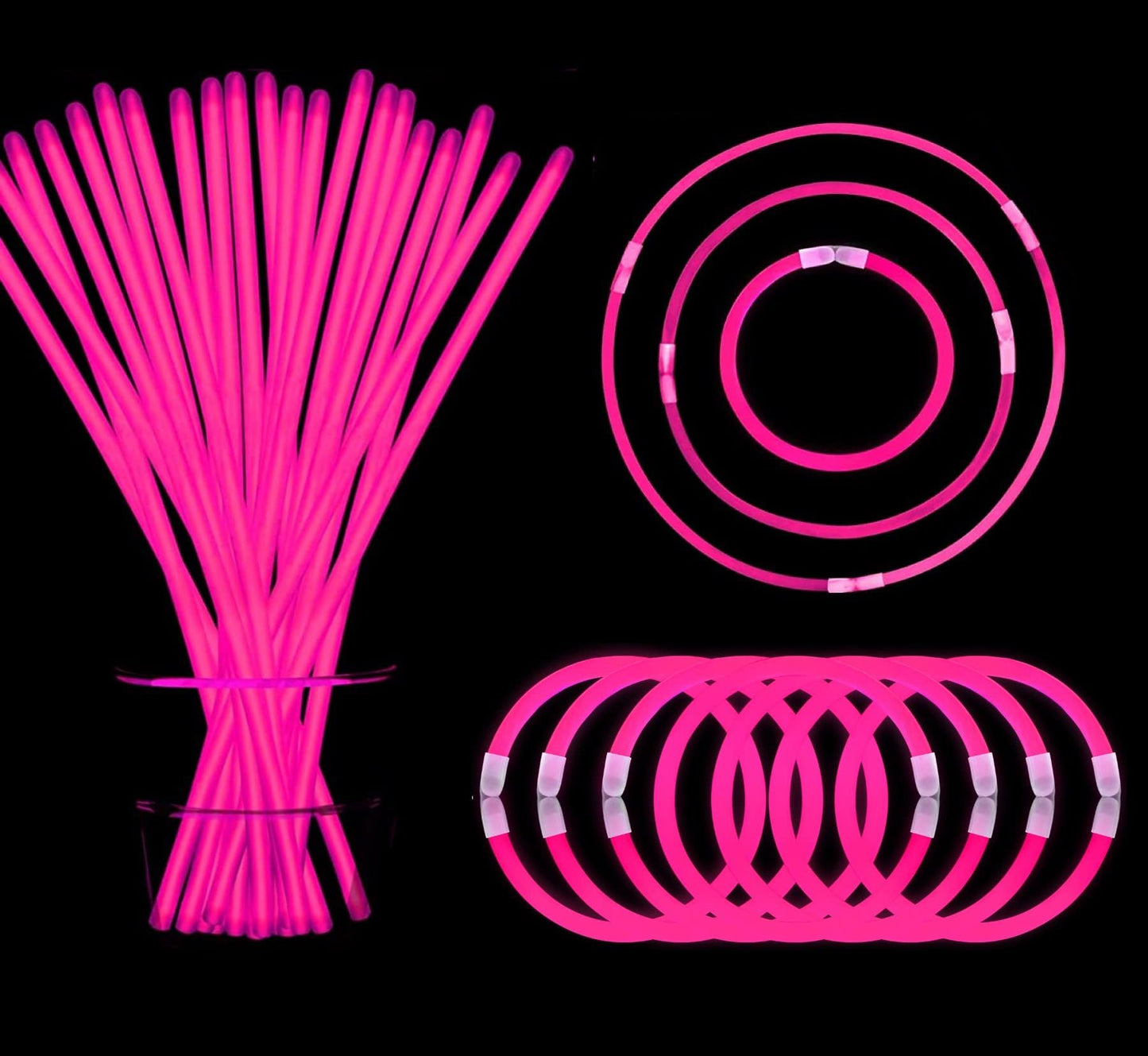 Yofobu Pink Glow Sticks Light Up Bracelets Necklaces With Connectors 50Ct 8' Glowsticks Bulk Neon Party Supplies For Christmas New Year Valentine'S Day July 4Th Gender Reveal Wedding Birthday