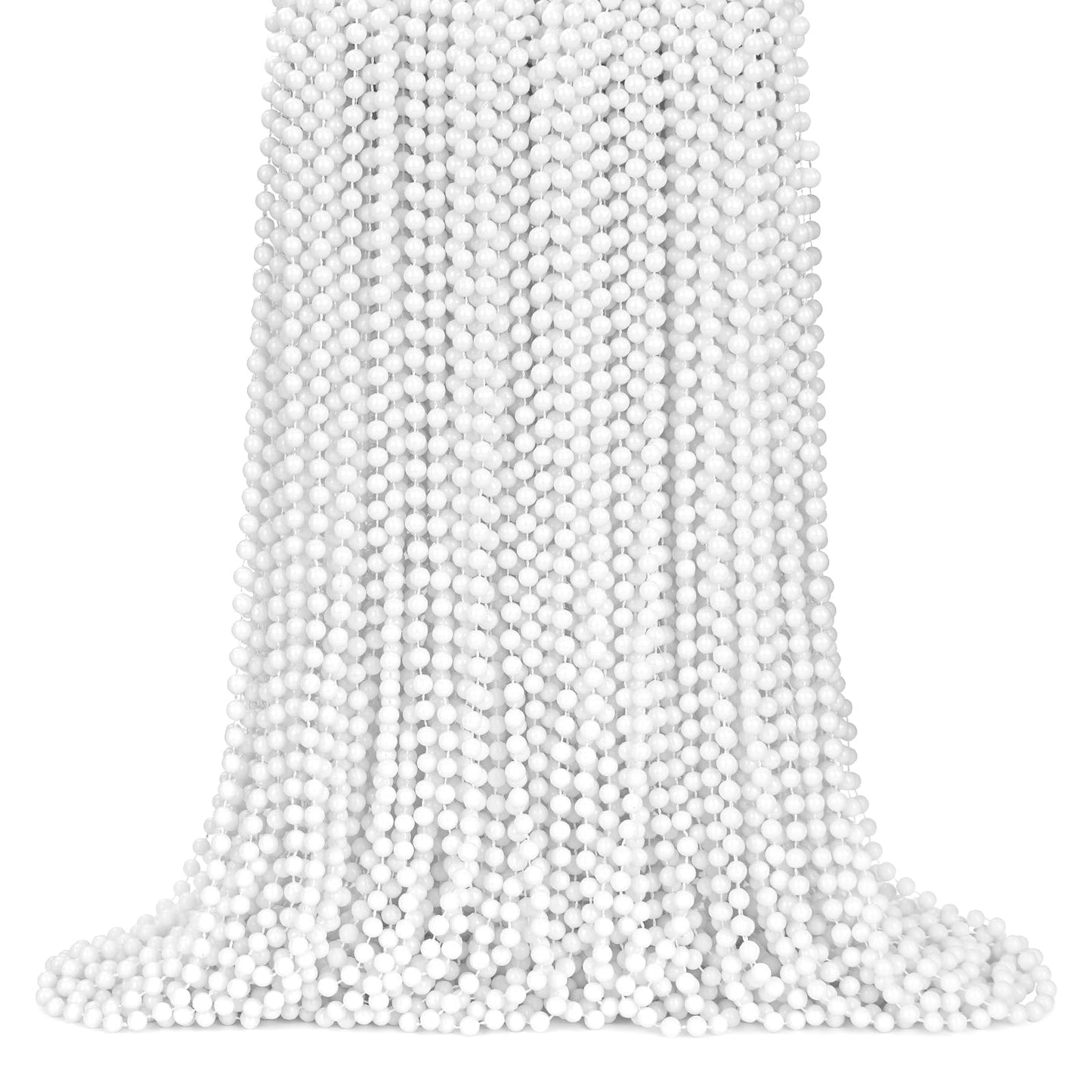 ZYFLSQ 100 Pcs 33'' 7mm White Beads Necklaces, Bulk Mardi Gras Beaded Necklaces, Party Beads Costume Necklaces