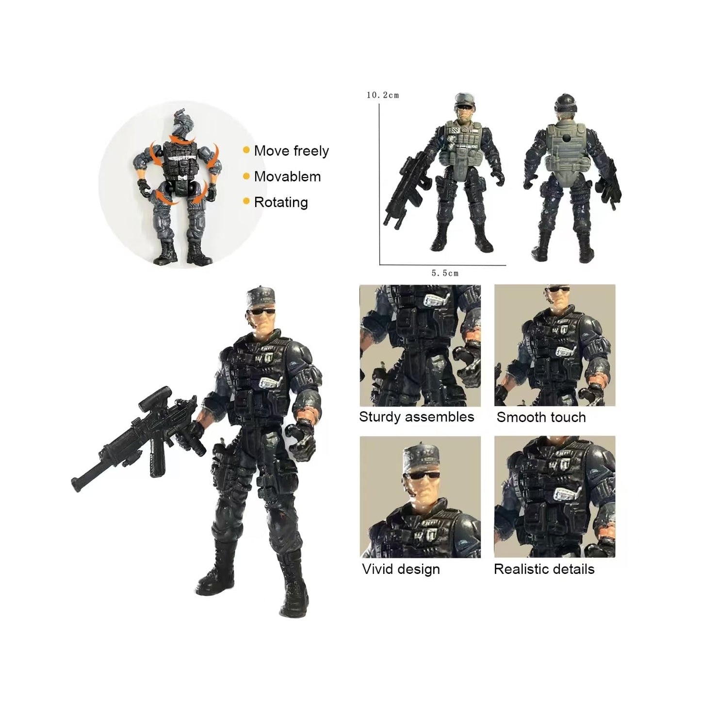 Baimiby Army Men Action Figures US Army Men and SWAT Team Toy Soldiers Action Figures 6 Pcs Special Force Action Figure with Military Soldier Playset Army Toy Set for Boys 3+