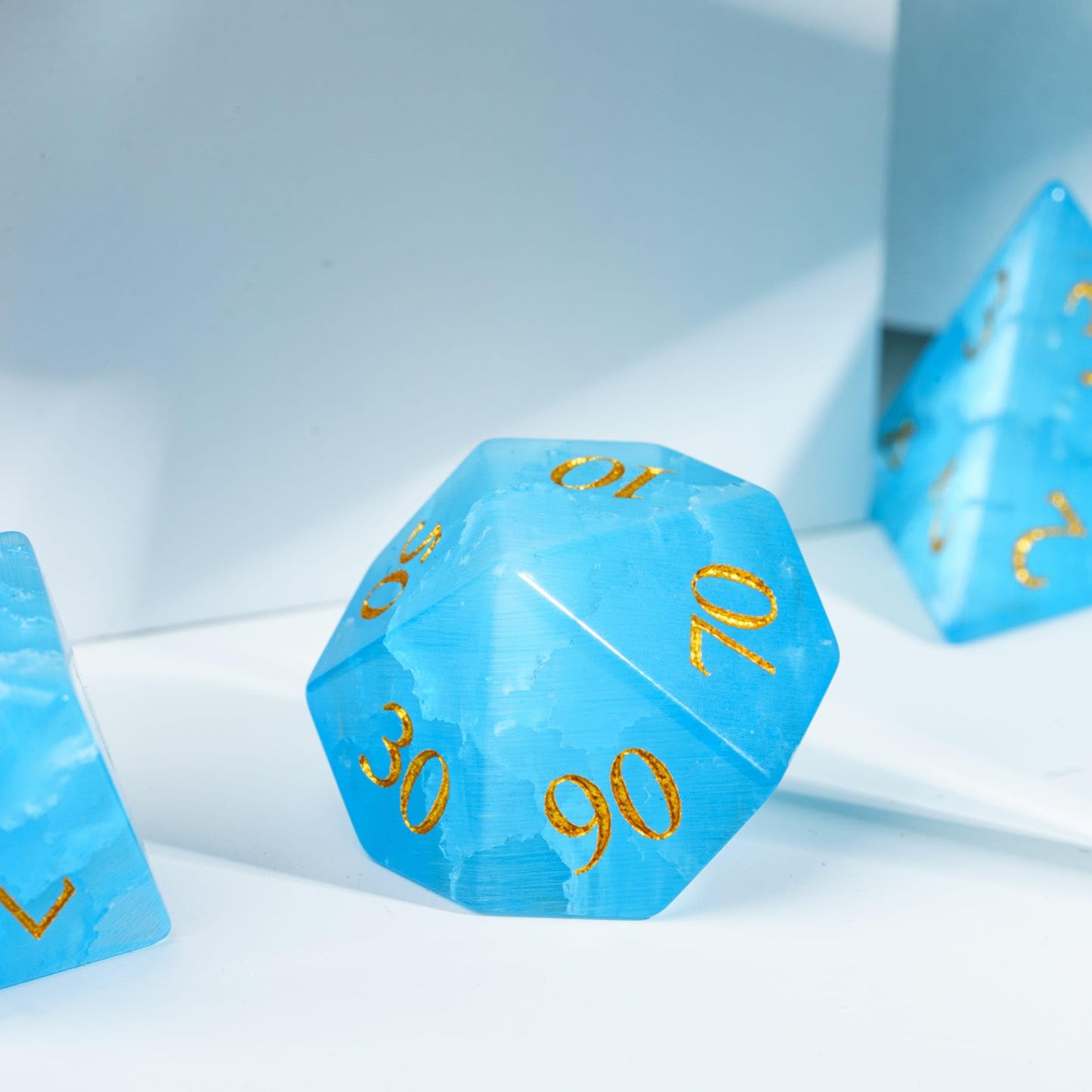 UDIXI Gemstone DND Dice Set, 7PCS Cracked Blue Cat's Eye Stone D&D Polyhedral Dice for Dungeons and Dragons Tabletop Games