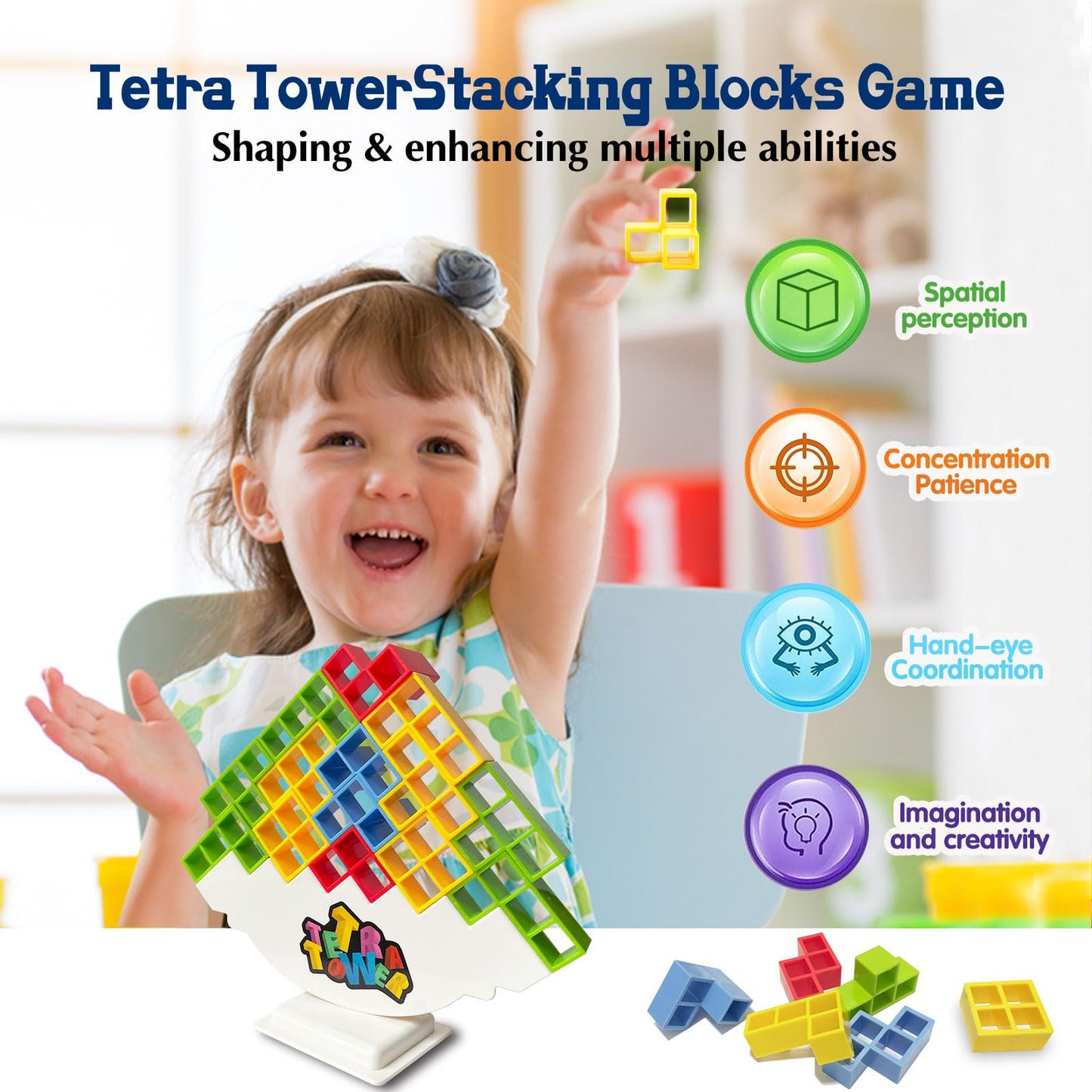 Bnneceu 48Pcs Tetra Tower Stacking Game, Balance And Fun Board Games For Family Games, Parties And Team Building Block Toys