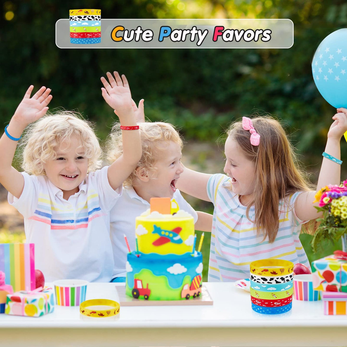 36 Pcs Western Party Bracelets for Boy and Girl Cow Pattern Printed Rubber Bracelets Cartoon Story Themed Silicone Stretch Wrist