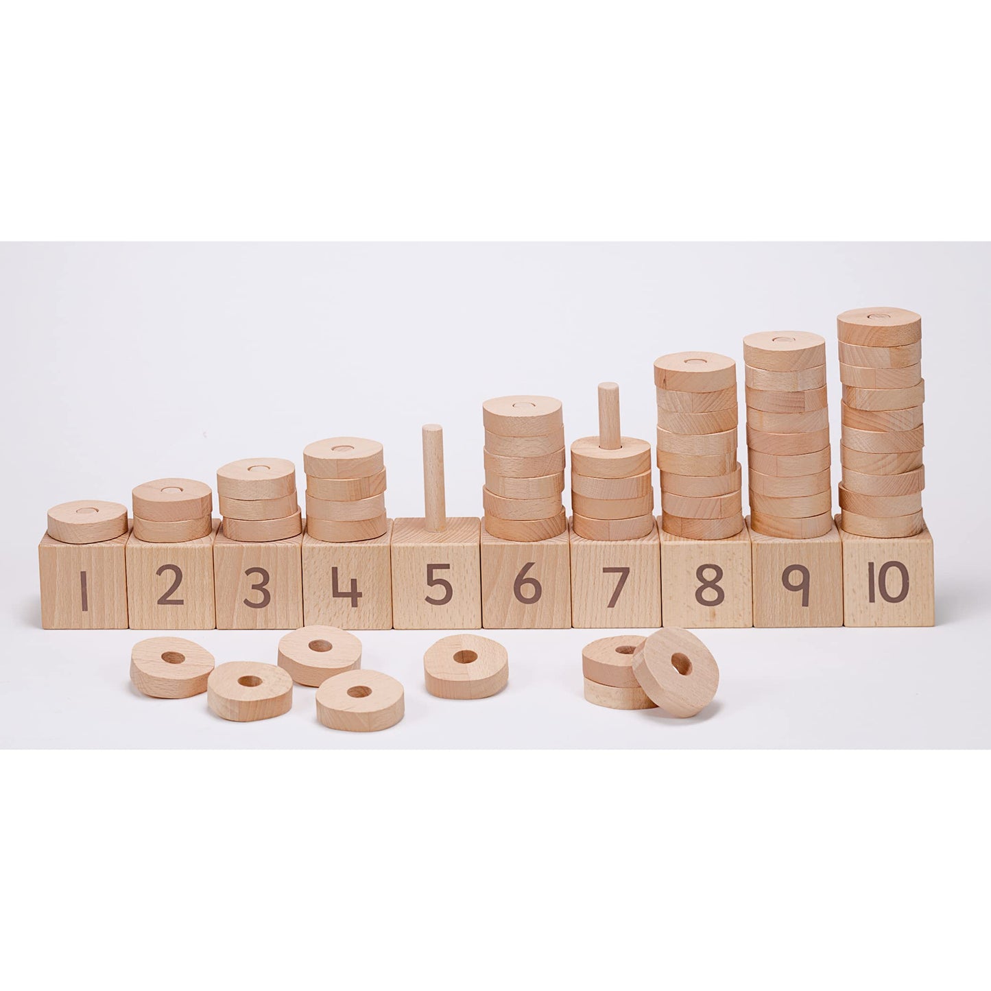 Yellow Door Number Stacker - Count & Learn Toy, Wood, Natural Shades, 2.17"H x 10.24"L x 9.84"W