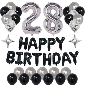 Naninuneno 28Th Black Silver Birthday Party Decorations For Men Women, Happy 28 Birthday Party Supplies With Black Happy Birthda