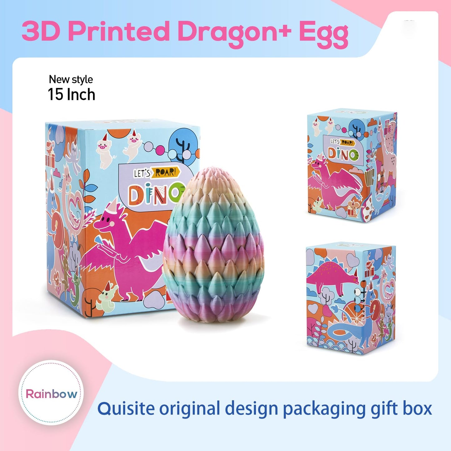 Thcbme 3D Printed Dragon, Dragon Eggs With Dragon Inside, 3D Dragon Egg,15'' Full Articulated Crystal Dragon For Children'S Day