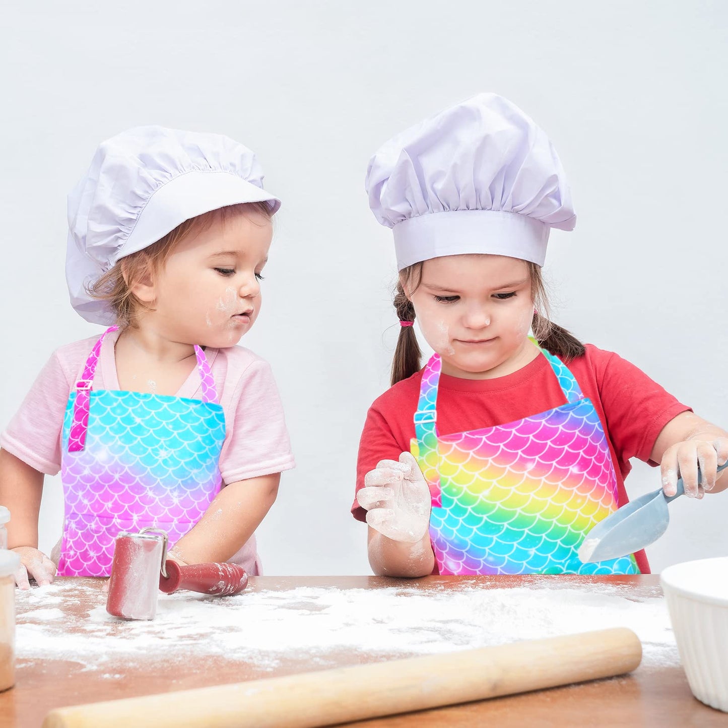 Pashop 2 Pack Kids Apron Rainbow Mermaid Aprons With Pockets For Children Girls Boys Toddler Apron For Painting Cooking Baking