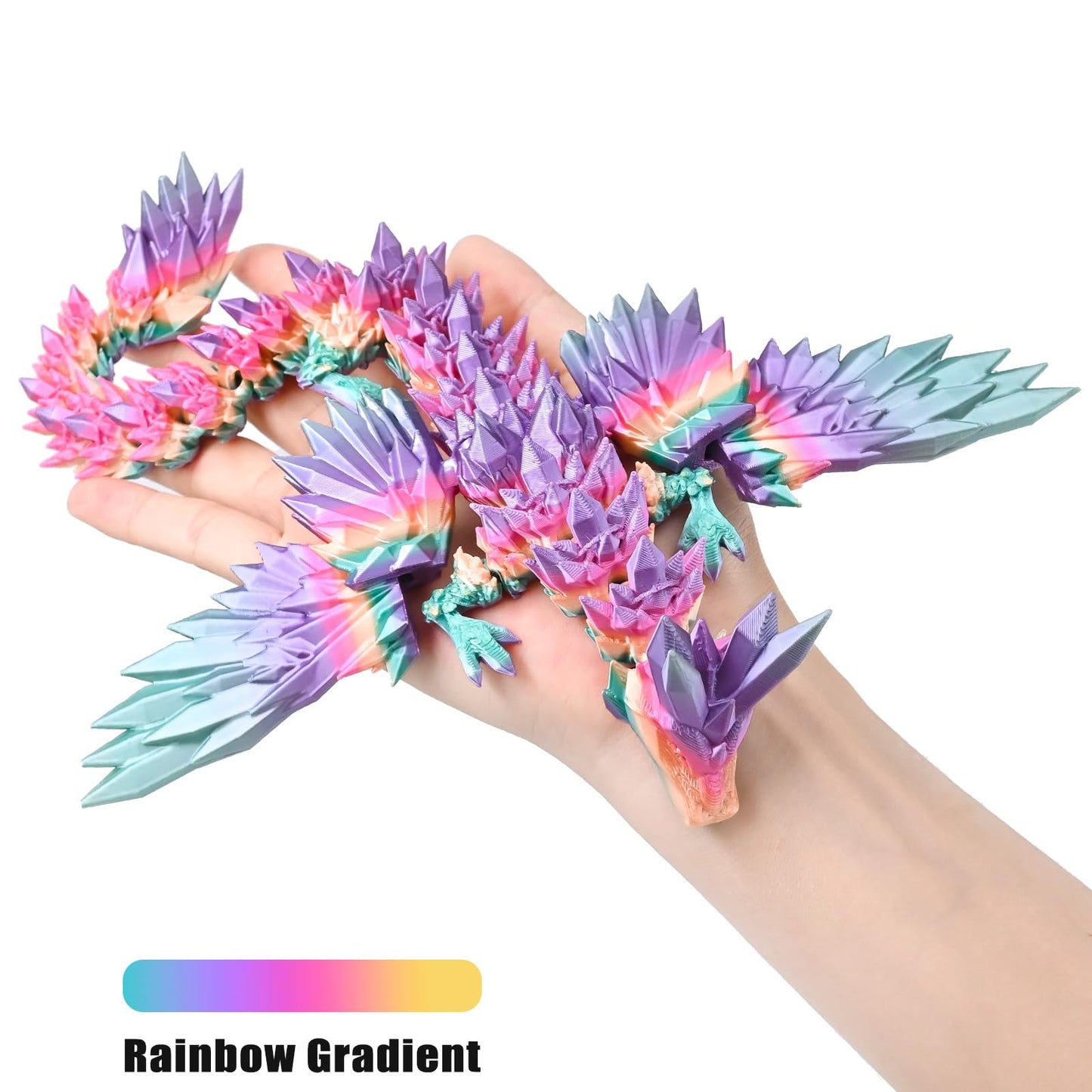 Locyfens 3D Printed Dragon With Wings Flying Dragon, Rainbow Articulated 3D Dragon Toys, 3D Printed Crystal Wing Dragon Without