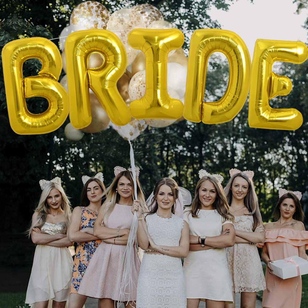 Toniful 40 Inch Large Gold Bride Balloons, Giant Jumbo Helium Foil Mylar Big Bride Balloons Banner For Wedding Marriage Bridal S