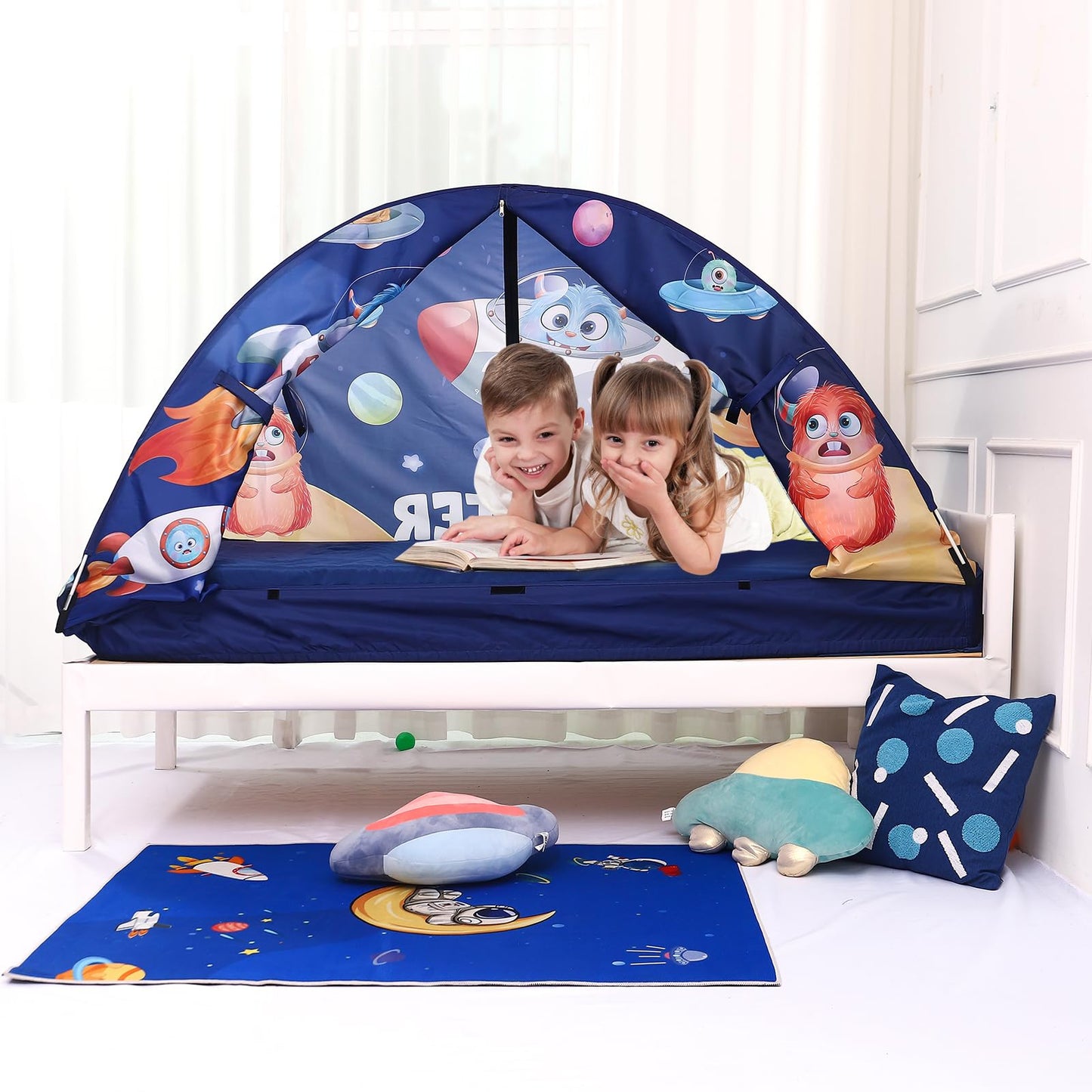 Bed Tent for Twin Kid Play Tent for Boy and Girl Easy Set-Up Magic Playhouse