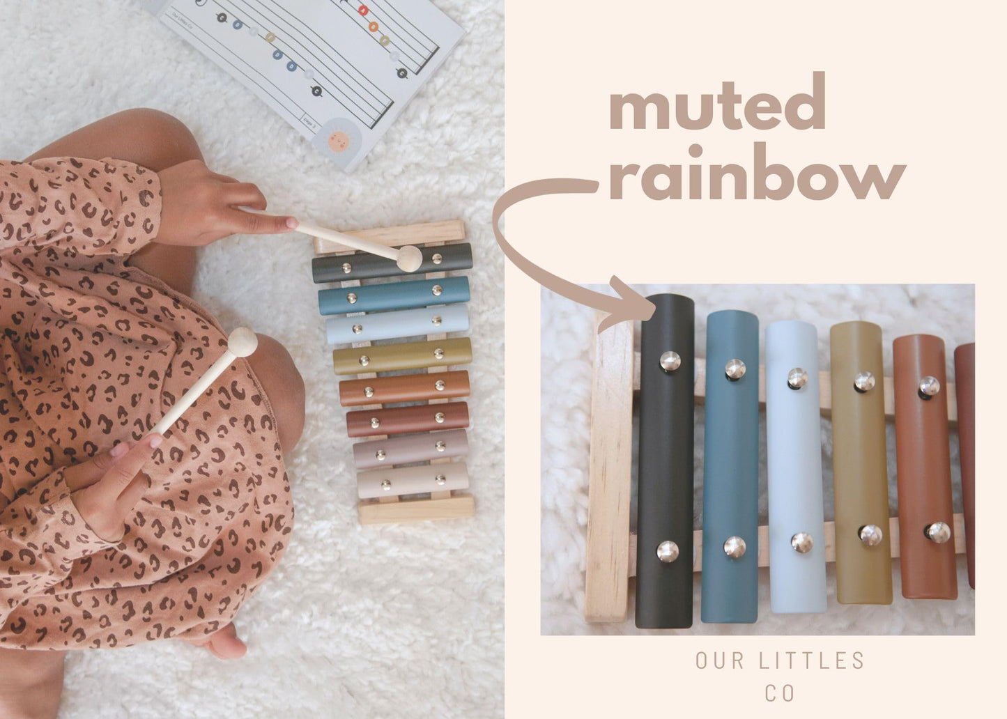 Our Littles Co Neutral Xylophone Instrument | Montessori Musical Toy For Toddlers & Kids Song Book | Educational Developmental S