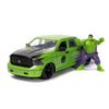 2014 RAM 1500 Pickup Truck Green and Purple and Hulk Diecast Figure Marvel Avengers Hollywood Rides Series 1/24 Diecast Model Ca