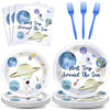 Zoiiwa 200 Pcs First Trip Around The Sun Birthday Tableware Disposable 1St Space Party Supplies Outer Space Birthday Party Paper Plates Napkins Forks Baby Shower Party Decoration Serve 50 Guest