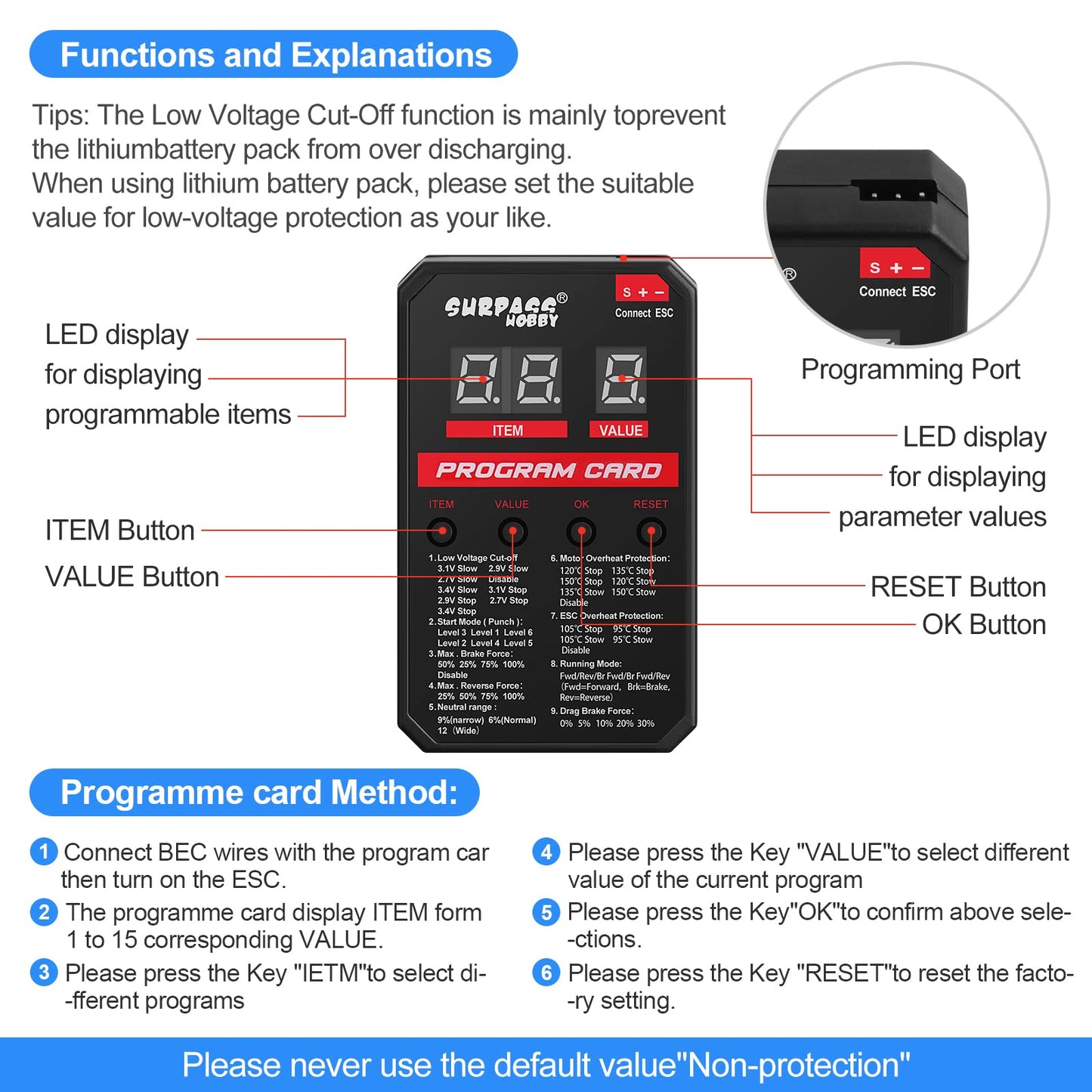 Surpass Hobby ESC Programming Card RC Car Electronic Speed Controller LED Programmer Only Compatible with Surpass Hobby Rocket B