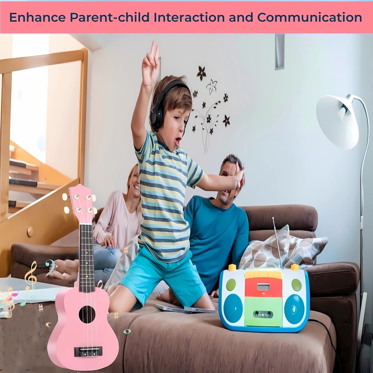 Kids Guitar Acoustic, Jakeloo 21 Inch Carbon Fibre Ukulele Toddler Acoustic Guitar Toy Guitar Child Guitar Musical Toy Kids Inst