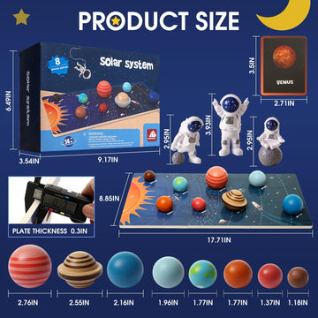 Wooden Solar System Model Board,Kids Solar System,Montessori Planet Toys,Educational Planets Balls,Preschool Learning Puzzle,Spa