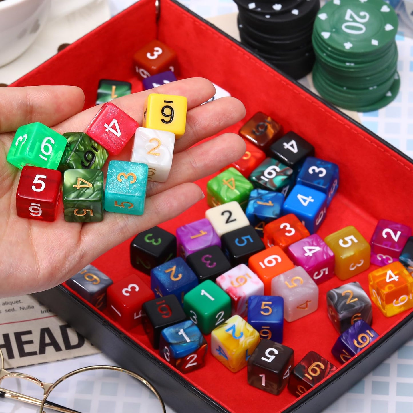 Skylety 100 Pieces Polyhedral Dice Set with Black Pouch Polyhedral Dice Compatible with RPG MTG Table Games Multi Colored Assort