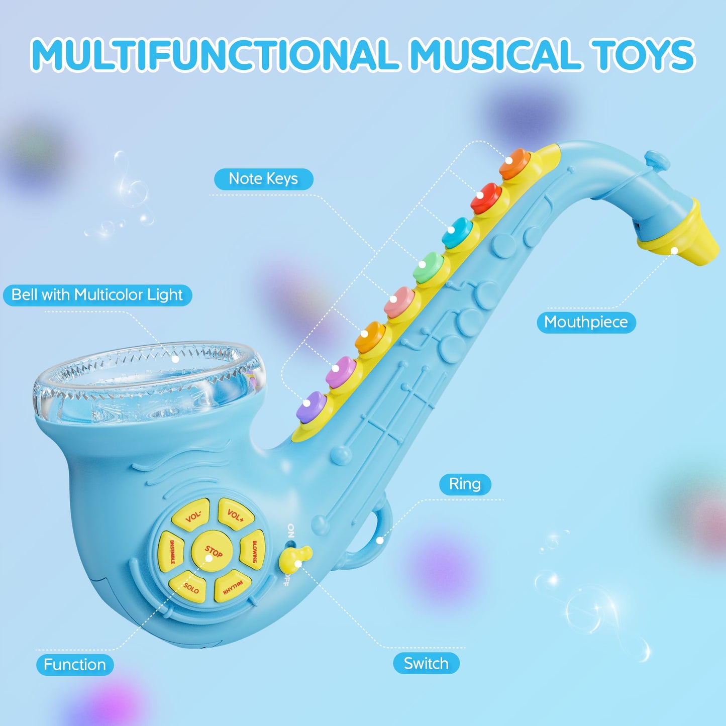 Contixo KT1 Toy Saxophone - Saxaboom, Trumpet, Clarinet with Light & Sound, Early Education Musical Instruments for Toddlers, Bl