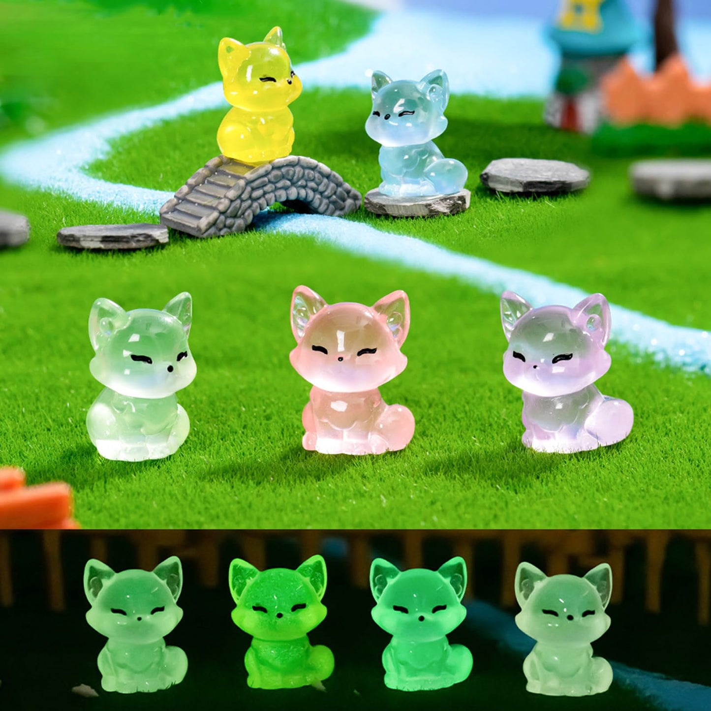 Homico 24 Pieces Mini Fox Animals Luminous Mini Resin Animals Tiny Fox For Dollhouse Micro Fairy Garden Landscape Aquarium Birth