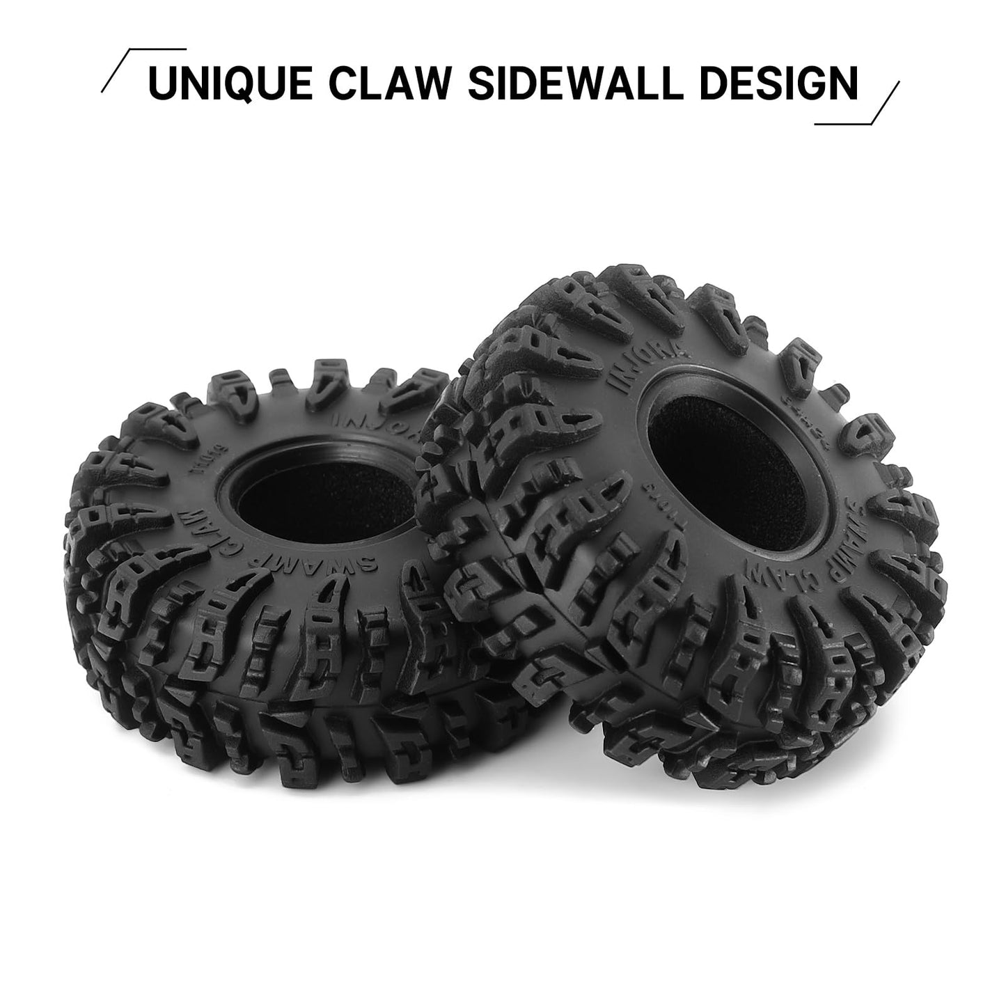 INJORA 1.0 Tires - S5 Swamp Claw Mud Terrain Tires for TRX4M AX24 Axial SCX24 FCX24 1/18 1/24 RC Crawler Car,64 * 24mm,T1019