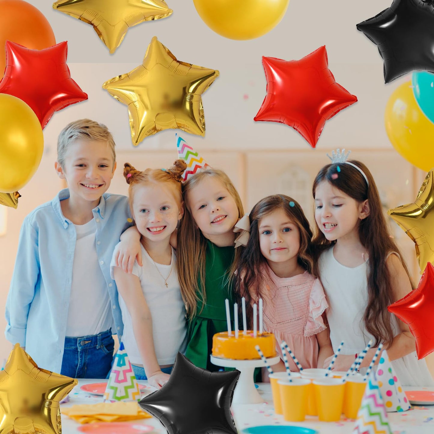 Red Black Foil Star Balloons, 18 Inches Star Foil Balloons For Helium, Pack Of 10 Red Black Gold Helium Birthday Balloons, Party