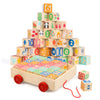 Joqutoys Wooden Building Blocks For Toddlers 1-3, Large Wood Baby Stacking Blocks Set For Kids, 30 Pcs Alphabet Blocks With Toy Wagon, Educational Wooden Toys For Boys Girls Gifts 1.65'