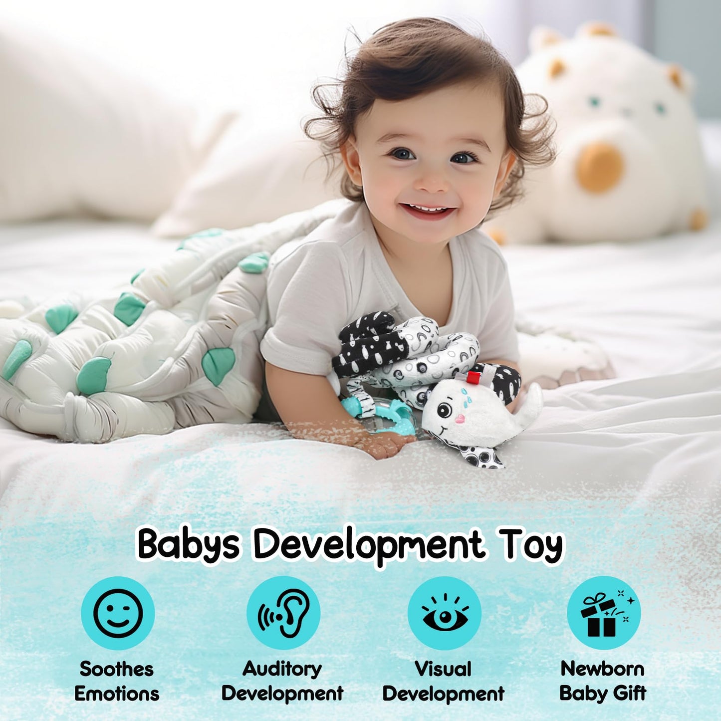 Gkdoms Baby Spiral Hanging Stroller And Car Seat Toys Black And White High Contrast Sensory Toy Newborn Plush Activity Toys Party Favors Quality Gifts For Baby Shower Easter Basket Stuffers -Whale