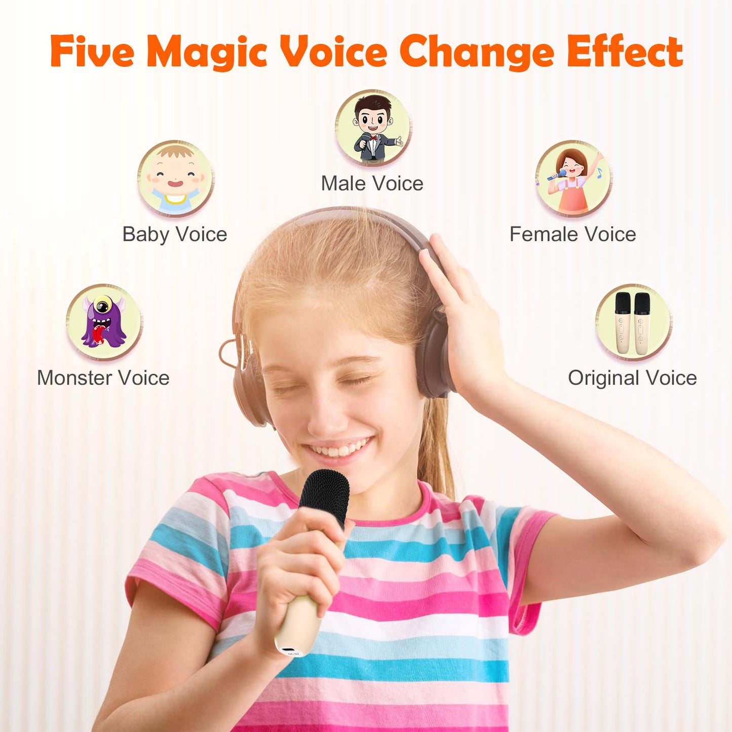 Jungle Monster Mini Karaoke Machine, 4 Magic Voices Mini Karaoke Machine With 2 Wireless Microphones, Wireless Karaoke Machine F