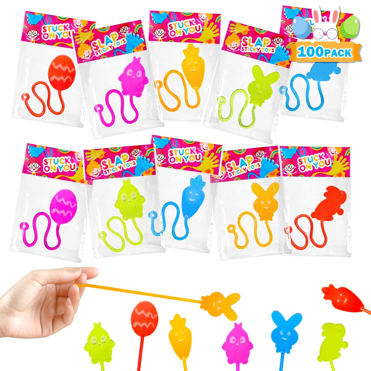 Easter Egg Fillers Bulk Party Favors Supplies for Kids 100 Pack, Sticky Hands Egg Fillers Easter Basket Goodie Bag Stuffers for