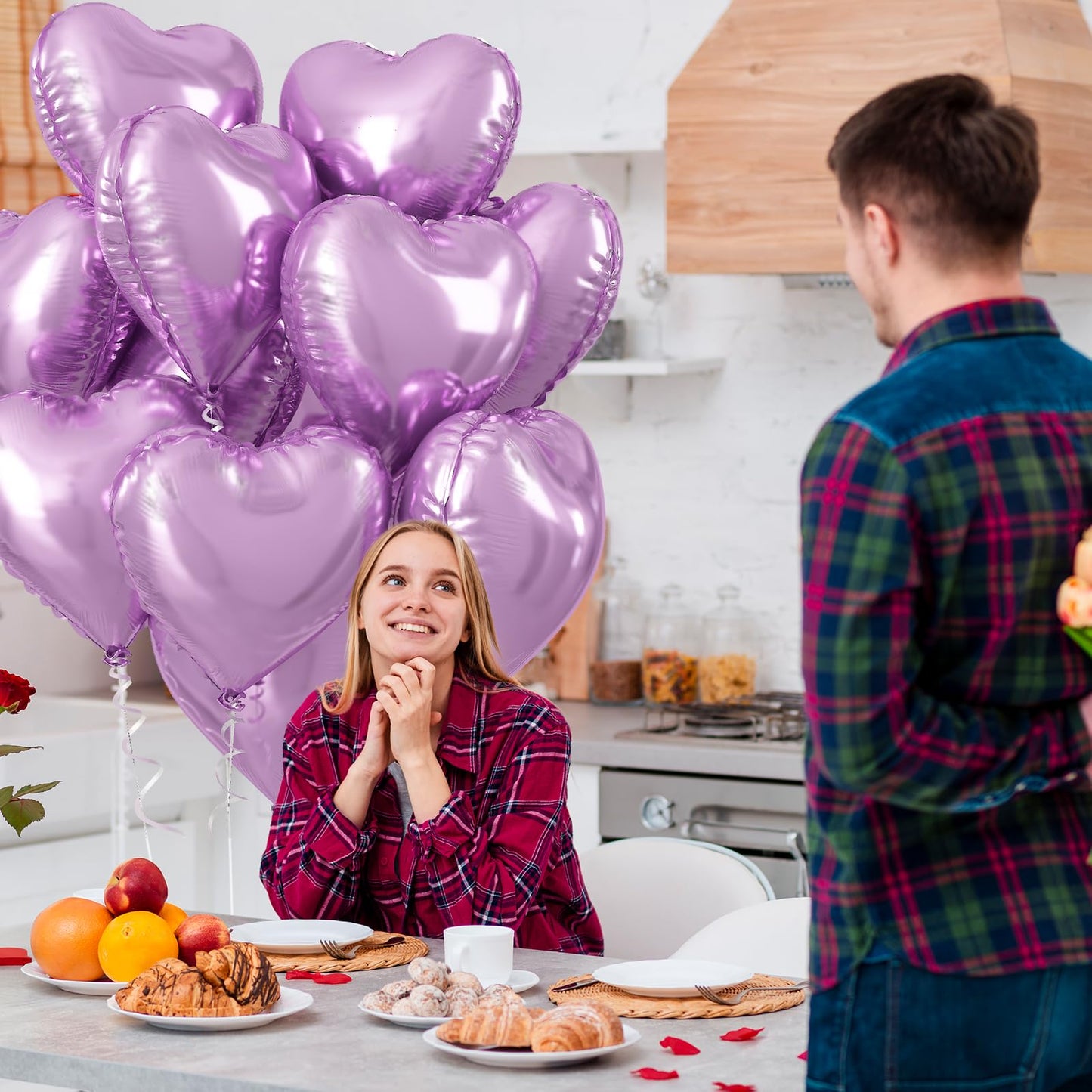TAOYE Purple Heart Mylar Balloons - 12 Pcs, 18 Inch Light Purple Helium Balloons for Birthday, Wedding, Baby Shower, Valentine's Day