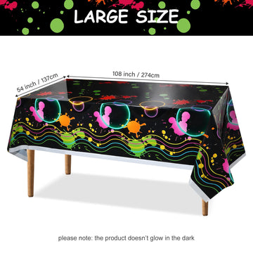 Tatuo 3 Pcs Neon Table Cloths 54 x 108 Glow in The Dark Table Cloths Plastic Neon Tablecloths Disposable Colorful Glow Party