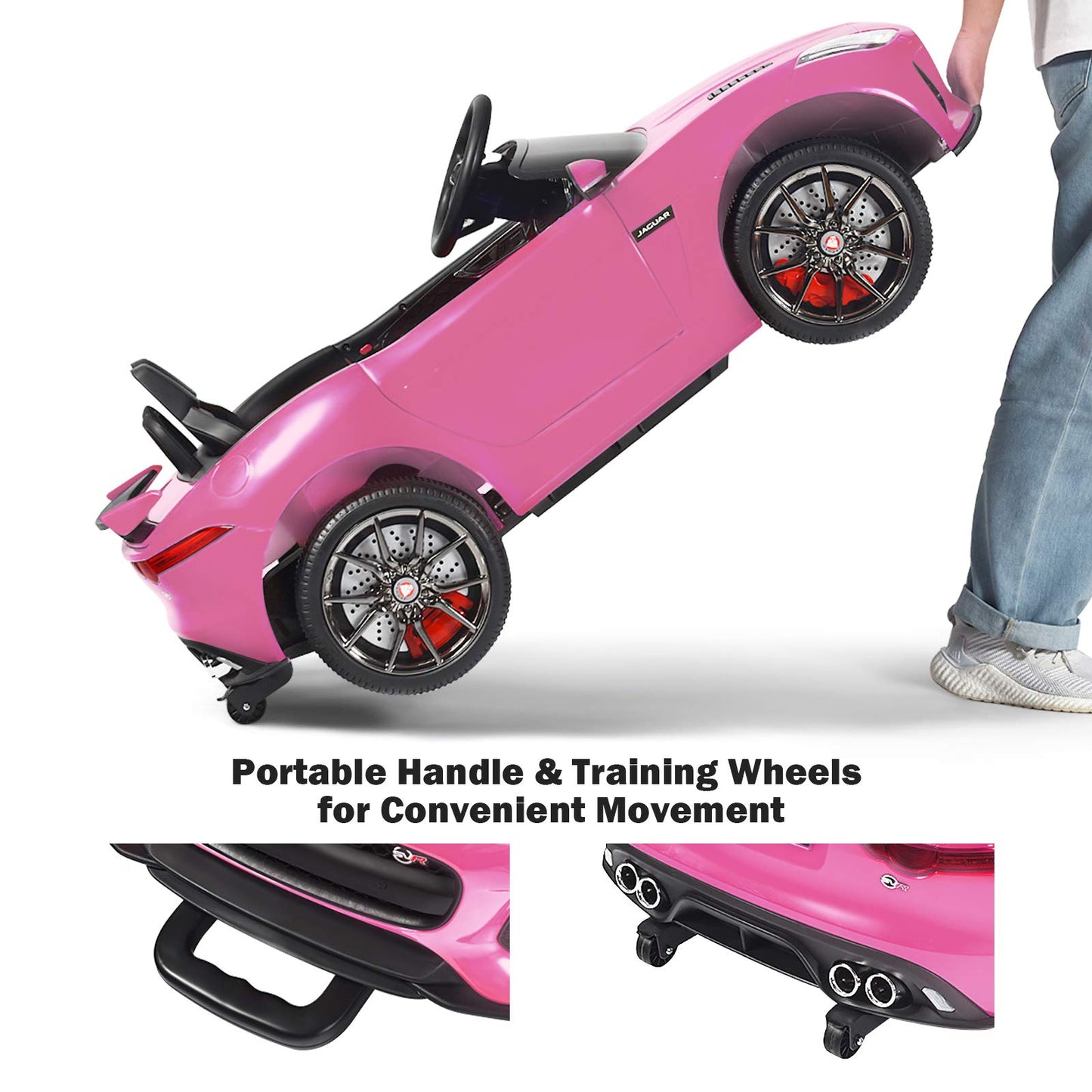Costzon Ride On Car, 12V Licensed Jaguar F-Type Svr Battery Powered Ride On Toy W/Remote Control, Front/Rear Lights, Mp3, Music, 3 Speeds, Spring Suspension, Electric Vehicle For Kids (Pink)