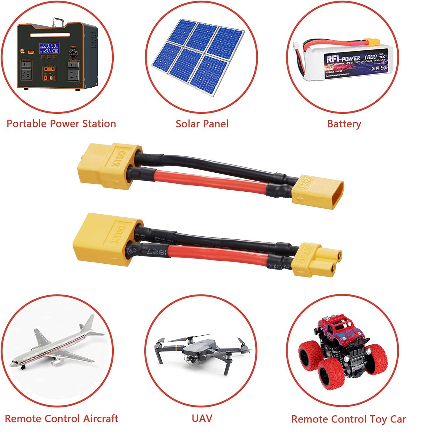 Laisomeke XT60 Male to XT30 Famale Adapter with 14AWG Cable and Male XT30 to Female XT60 Connector Adapter with 50MM 14AWG Cable