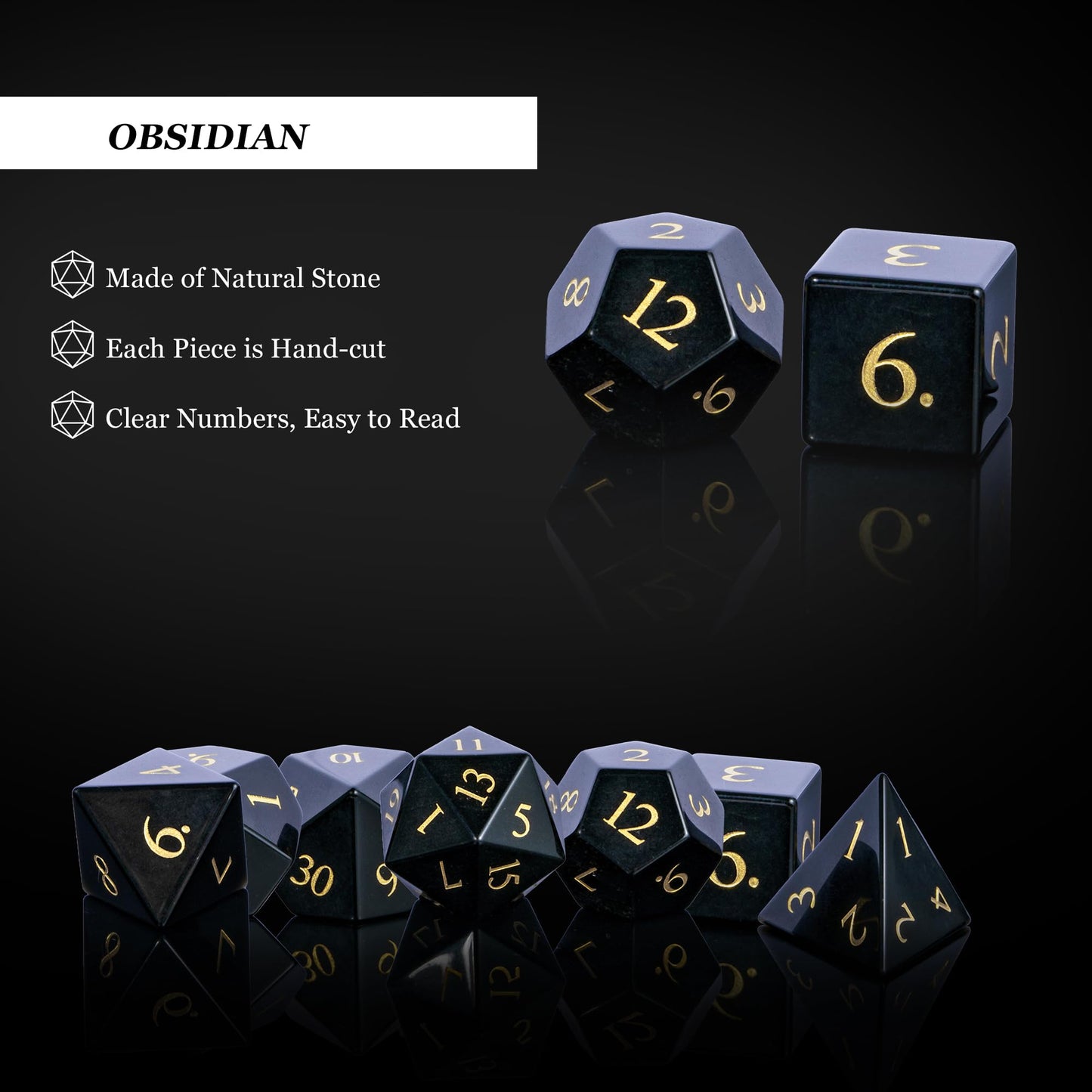 UDIXI Stone DND Dice Set, 7PCS Gemstone Dice Natural Stone Dice Set with Gift Case for Dungeons and Dragons Role Playing Game an