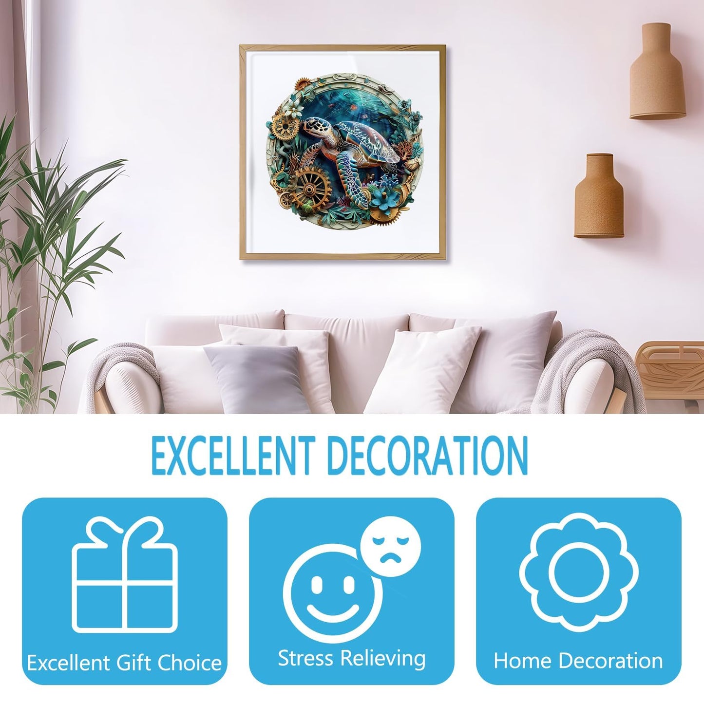 Wooden Puzzles for mature-themeds Embossed Sea Turtle Puzzle for mature-themeds Unique Shaped Wooden Jigsaw Puzzle Wood Puzzles mature-themed Fun Gifts for Friends & Family Wall Art Canvas (L-13.4 * 13.3in -290 Pcs)